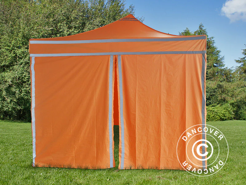 Faltzelt FleXtents PRO Arbeitszelt 3x3m Orange mit Reflektorbändern, mit 4 Seitenwänden - immagine 5