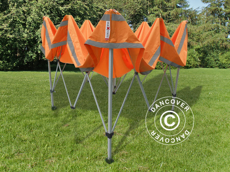 Faltzelt FleXtents PRO Arbeitszelt 3x3m Orange mit Reflektorbändern, mit 4 Seitenwänden - immagine 9