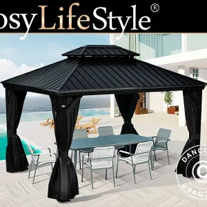 Pavillon Santa Fe Alu+ mit Vorhängen und Moskitonetz, 3x4,25m, Schwarz
