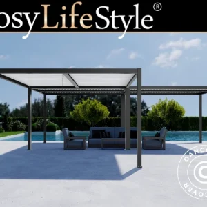 Bioklimatischer pergola pavillon San Pablo Alu+, 4x4m, Schwarz/Weiß, 3 Stk.